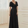 Womens Evening Dresses V Neck Short Sleeves A-line Glitter Formal Dresses 50159