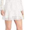 Women's Wedding Guest Dress Spring Lace V-Neck Bohemian Gown Hollow Long Sleeve Sexy White Party Dress(Short_Medium)