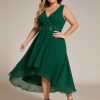 4157fRQ-NuL.jpg Women's Summer Chiffon Sleeveless V Neck Applique Plus Size High Low Formal Wedding Guest Dresses 41926-DA
