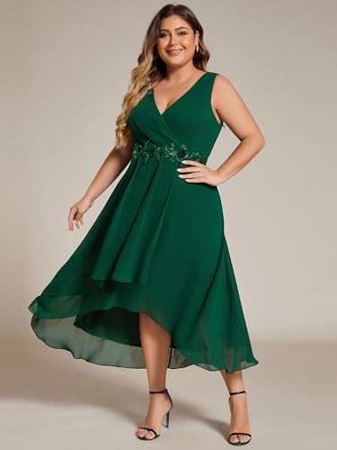 4157fRQ-NuL.jpg Women's Summer Chiffon Sleeveless V Neck Applique Plus Size High Low Formal Wedding Guest Dresses 41926-DA