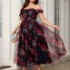 Womens Wedding Guest 2025 Elegant Classy Off The Shoulder Dress Floral Sleeveless Tulle Split Cocktail Party Maxi Dresses