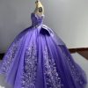 419N8C9QixL.jpg Lace Quinceanera Dresses Ball Gown Puffy Sparkly Tulle 3D Floral Sweet 16 Dresses Off Shoulder Party Gowns Y130