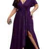 Women's Glitter Stretchy V Neck A-line High Low Plus Size Formal Dresses with Ruffles Sleeves 01738-PH