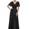 Womens Evening Dresses V Neck Short Sleeves A-line Glitter Formal Dresses 50159