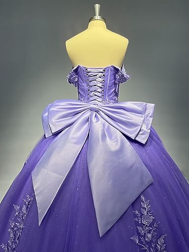 41BFG3pEc1L.jpg Lace Quinceanera Dresses Ball Gown Puffy Sparkly Tulle 3D Floral Sweet 16 Dresses Off Shoulder Party Gowns Y130