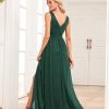 Long Glitter Tulle Evening Gowns with Slit A Line Sleeveless Formal Dress for Women LNR002