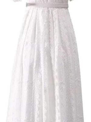 Women's Vintage White Lace Princess Dress Flower Embroidery Elegant Party Vacation Dresses