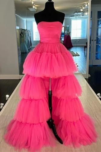 41GIYKcETL.jpg 2025 Ball Gown High Low Prom Homecoming Cocktail Dresses Strapless Layers Tulle Ruffle