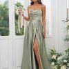Cowl Neck Satin Bridesmaid Dresses Long with Slit Spaghetti Straps Formal Prom Evening Gowns with Pockets 2025