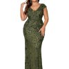 41J4EgitJjL.jpg Plus Size Womens Sequined Long Evening Gown Glamous Sleeveless V-Neck Mermaid Prom Dress for Wedding Party