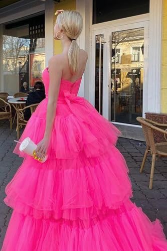 41JK0cjtO1L.jpg 2025 Ball Gown High Low Prom Homecoming Cocktail Dresses Strapless Layers Tulle Ruffle