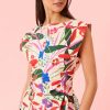 Women's Floral Cotton Poplin Mini Structured Cap Sleeves-Garden Party A-line Summer Wedding Guest Dress