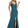 Glitter Evening Dresses Women's V Neck High Slit Sequin Shoulder Strap Maxi Formal Dress 01888