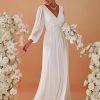 41MtK6JMmFL.jpg Women's V Neck Long Sleeves Floor Length Ruched Chiffon Formal Dress 00461