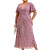 Women's V Neck Short Sleeves Bodycon Sequin Maxi Plus Size Formal Dresses