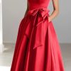 Womens Off The Shoulder Satin Mother of The Bride Dresses with Bow Tea Length Formal Gowns Evening Dress