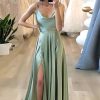 Cowl Neck Satin Bridesmaid Dresses Long with Slit Spaghetti Straps Formal Prom Evening Gowns with Pockets 2025