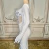 White Satin Crystals Mermaid Prom Evening Wedding Party Dress Celebrity Pageant Wedding Guest Gown Bridal Gown