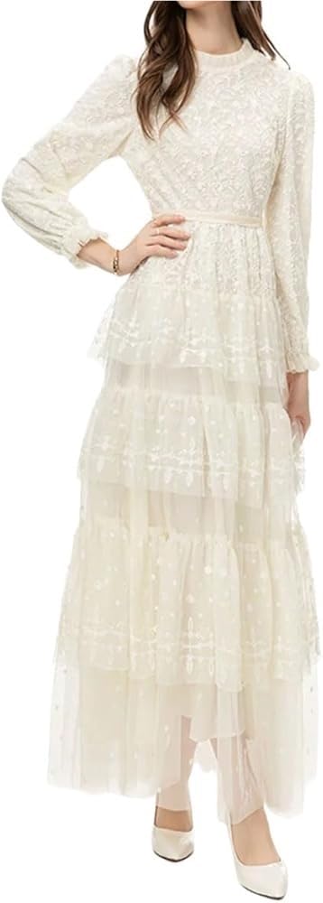 Print Cascading Ruffle Elegant Maxi Dress Party Dress with High Waist Lace Splice Slim Fit Beach Wedding Guest Long Gown
