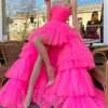 41Rz1wV9PZL.jpg 2025 Ball Gown High Low Prom Homecoming Cocktail Dresses Strapless Layers Tulle Ruffle