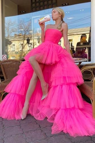 41Rz1wV9PZL.jpg 2025 Ball Gown High Low Prom Homecoming Cocktail Dresses Strapless Layers Tulle Ruffle