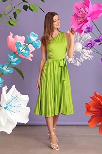 41TIKezZiEL.jpg Women's One Shoulder Pleated Skirt Dress Event Occasion Party Guest of