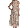 Women's Garden Embroidered Mesh Halter Midi Dress-Perfect for Wedding Guest & Special Occasions