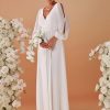41buEKvCBdL.jpg Women's V Neck Long Sleeves Floor Length Ruched Chiffon Formal Dress 00461