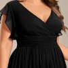 41cAZHa-MRL.jpg Women's Summer Chiffon Ruffles Sleeve Pleated Back Cutout Plus Size Bridesmaid Dresses Formal Gowns