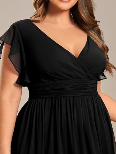 41cAZHa-MRL.jpg Women's Summer Chiffon Ruffles Sleeve Pleated Back Cutout Plus Size Bridesmaid Dresses Formal Gowns