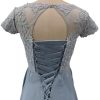 Mother of The Bride Dresses Lace Appliques Formal Evening Party Prom Gown Chiffon Short Sleeve A-Line DR0201R