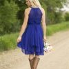 Halter Chiffon Bridesmaid Dresses for Wedding A Line Ruffle Formal Evening Gowns