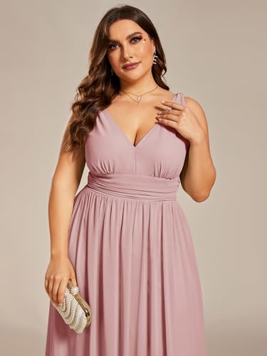 V Neck Sleeveless Pleated Chiffon Maxi Plus Size Formal Dresses for Women Bridesmaid Dresses 09016-DA