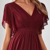 Women's Bridesmaid Dress V-Neck Ruffle Sleeves Ruched Bust Floor Length Chiffon Formal Dresses 0164A