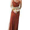 Women's Cowl Neck Velvet Bridesmaid Dresses Long Modern Formal Wedding Guest Dress with Side Slit M005