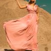 Women's Flowy Chiffon A Line Ruffles Sleeves Back Cutout Bridesmaid Dresses 01819