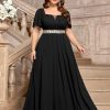 Women's Plus Size Floral Lace Ruffle Sleeves Beads Waist Chiffon Formal Party Maxi Dress