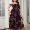 Womens Wedding Guest 2025 Elegant Classy Off The Shoulder Dress Floral Sleeveless Tulle Split Cocktail Party Maxi Dresses