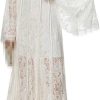 Women's Vintage Striped Hollow Lace Long Sleeve Dress Suspender Inner Slim Fit Maxi Dresses