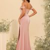 Off Shoulder Satin Bridesmaid Dress Long Mermaid Corset Prom Dress for Women Formal Gown with Slit