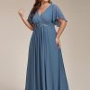 Chiffon V Neck Short Sleeves Appliques Plus Size Formal Dresses for Curvy Women Evening Gowns 01960-DA