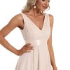 Women's Vintage V Neck Irregular Hem Lace A Line Chiffon Cocktail Dresses 00207