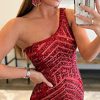 Hot Pink Prom Dresses for Teens Sequin Mermaid One Shoulder Wedding Party Evening Gown Long Sparkly 10