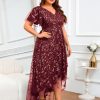 Plus Size 1X-4X Sequin Embroidery Formal Long Dress Glitter Side Slit A Line Dresses Prom Wedding Evening Gown