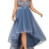 41v8e92LGtL.jpg Womens Double V Neck A Line High Low Sequin Tulle Plus Size Formal Dresses for Curvy Women 0147A-DA