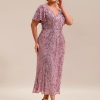 Women's V Neck Short Sleeves Bodycon Sequin Maxi Plus Size Formal Dresses
