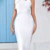 Women's One Shoulder Cocktail Bandage Dress Midi Party Mesh Bow Bodycon Wedding Guest Dresses