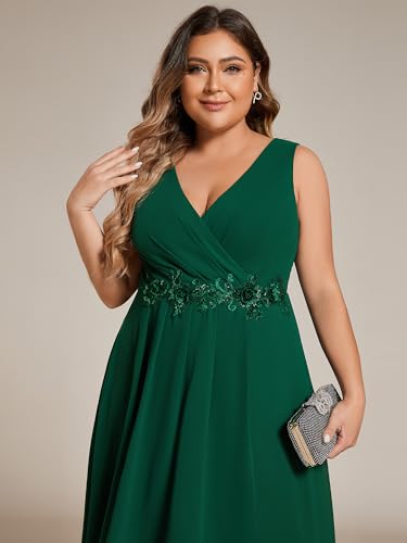 41zZMC70U5L.jpg Women's Summer Chiffon Sleeveless V Neck Applique Plus Size High Low Formal Wedding Guest Dresses 41926-DA