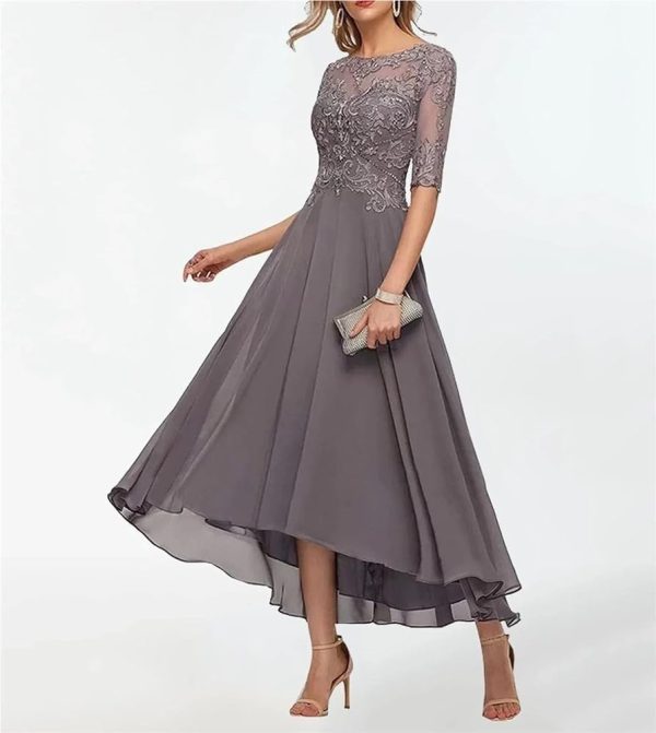 514diDq-OLL.jpg Backless Chiffon Wedding Dresses for Women High Low Tea Length Beaded Lace Formal Evening Gowns
