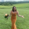 Women's Cowl Neck Velvet Bridesmaid Dresses Long Modern Formal Wedding Guest Dress with Side Slit M005